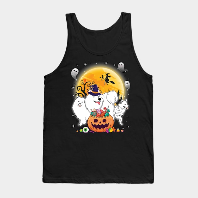 American Eskimo Dog Mummy Witch Moon Ghosts Happy Halloween Thanksgiving Merry Christmas Day Tank Top by joandraelliot